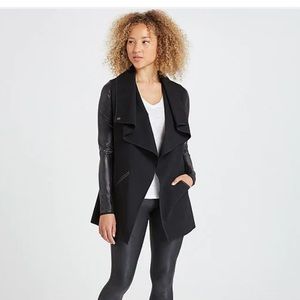 SPANX Ponte Vegan Leather Sleeve Drape Front Jacket - XS